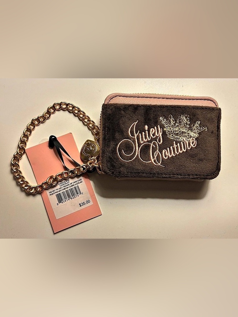 BRAND NEW Juicy Couture The Key to Juicy Square Zip Card Case Mini Wallet